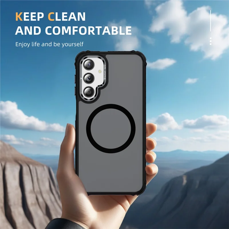For Samsung Galaxy A36 5G Case with Lens Kickstand Matte Back Cover Magnetic Case - Black