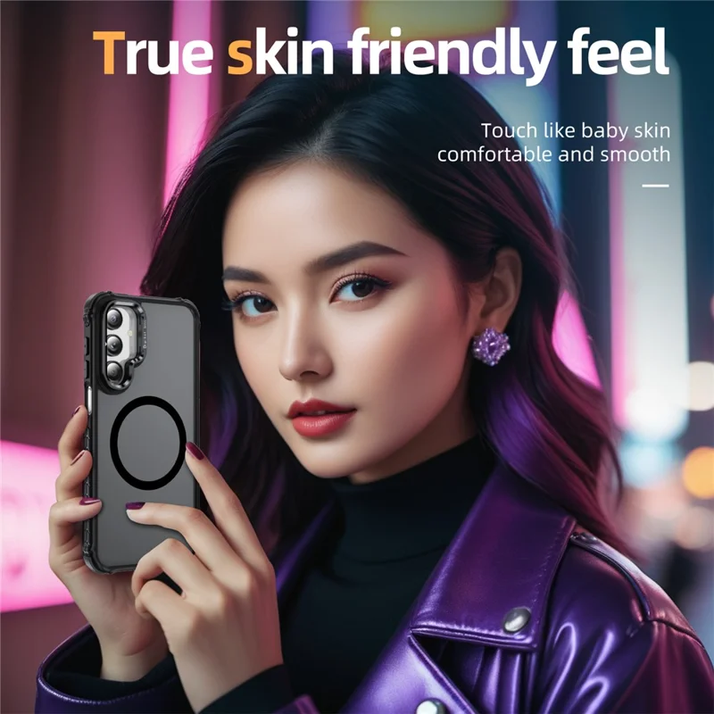 For Samsung Galaxy A36 5G Case with Lens Kickstand Matte Back Cover Magnetic Case - Black