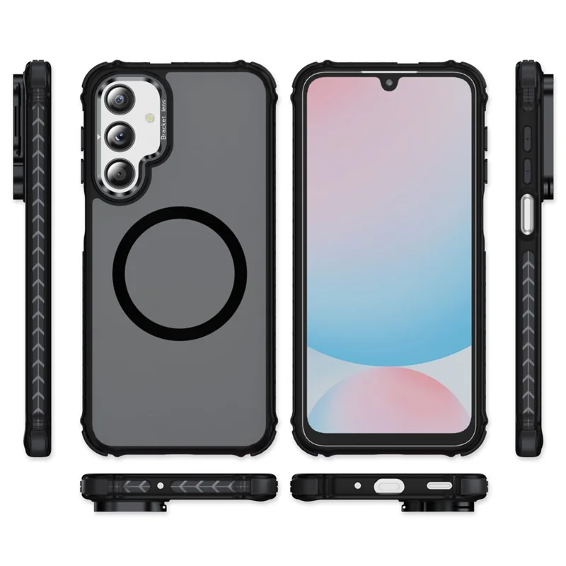 For Samsung Galaxy A36 5G Case with Lens Kickstand Matte Back Cover Magnetic Case - Black