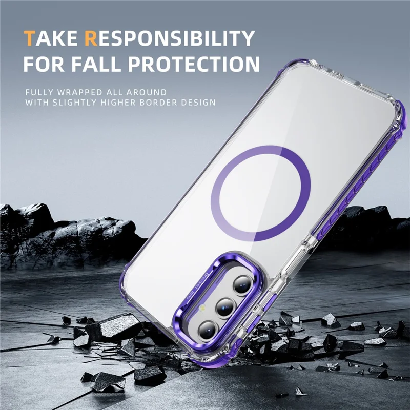 Funda transparente para teléfono Samsung Galaxy A36 5G con soporte y compatible con MagSafe - Morado