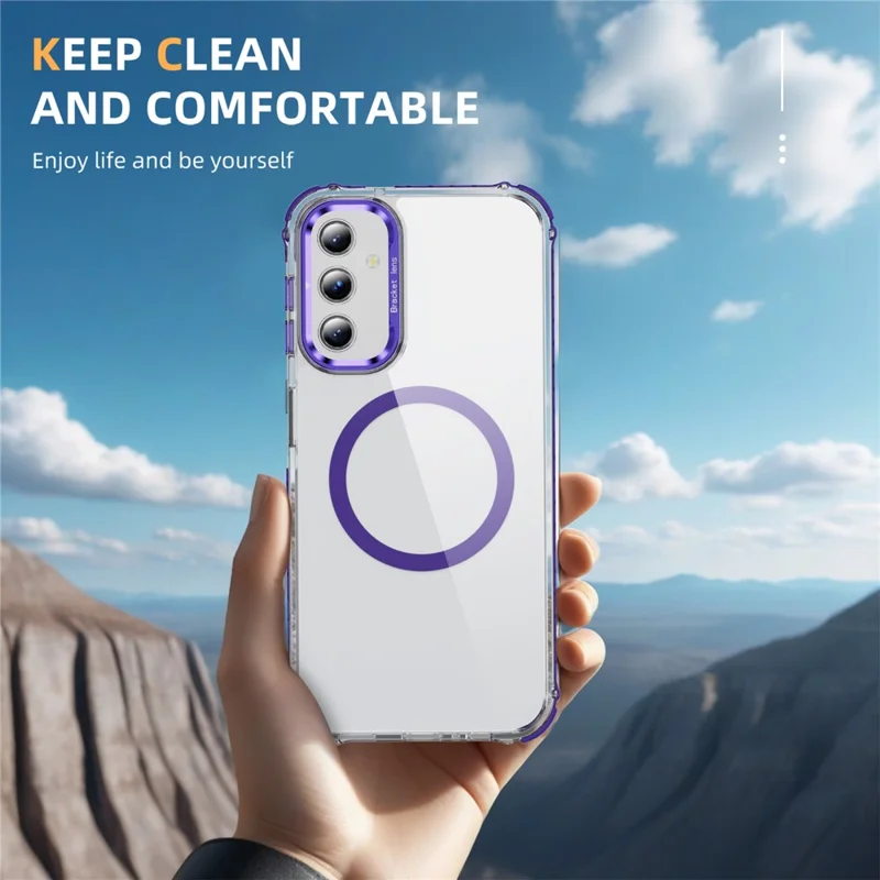 Funda transparente para teléfono Samsung Galaxy A36 5G con soporte y compatible con MagSafe - Morado
