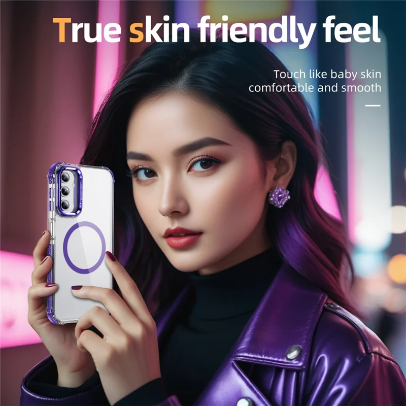 Funda transparente para teléfono Samsung Galaxy A36 5G con soporte y compatible con MagSafe - Morado