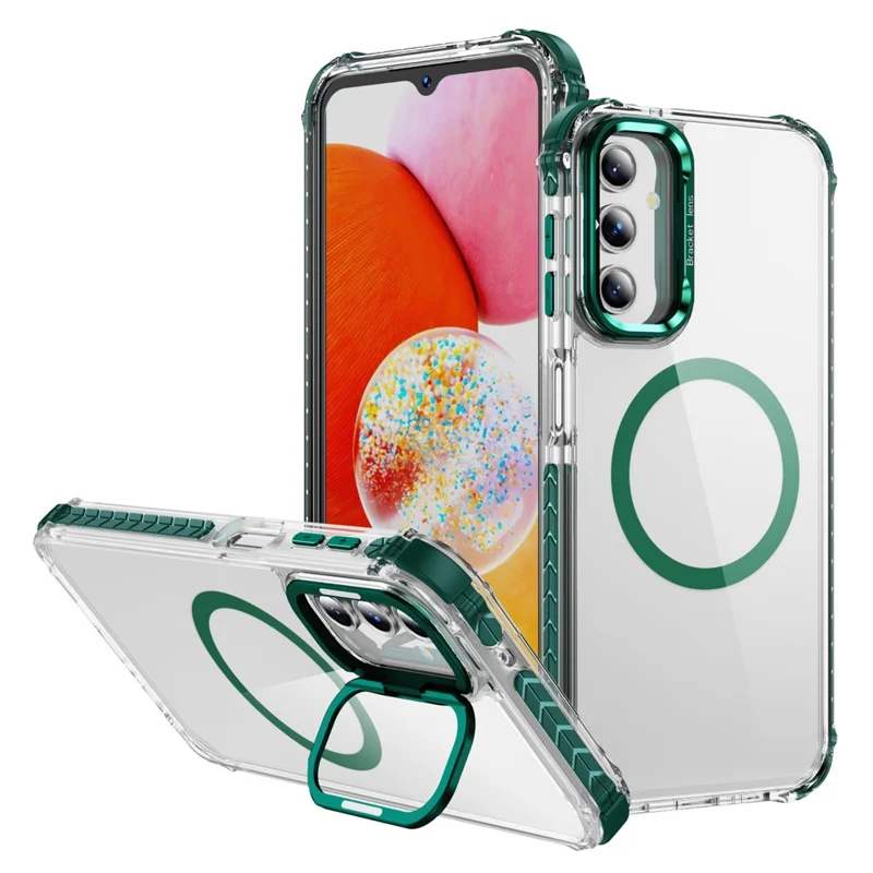 For Samsung Galaxy A36 5G / A56 5G Clear Phone Case with Lens Kickstand Cover Compatible with MagSafe - Green