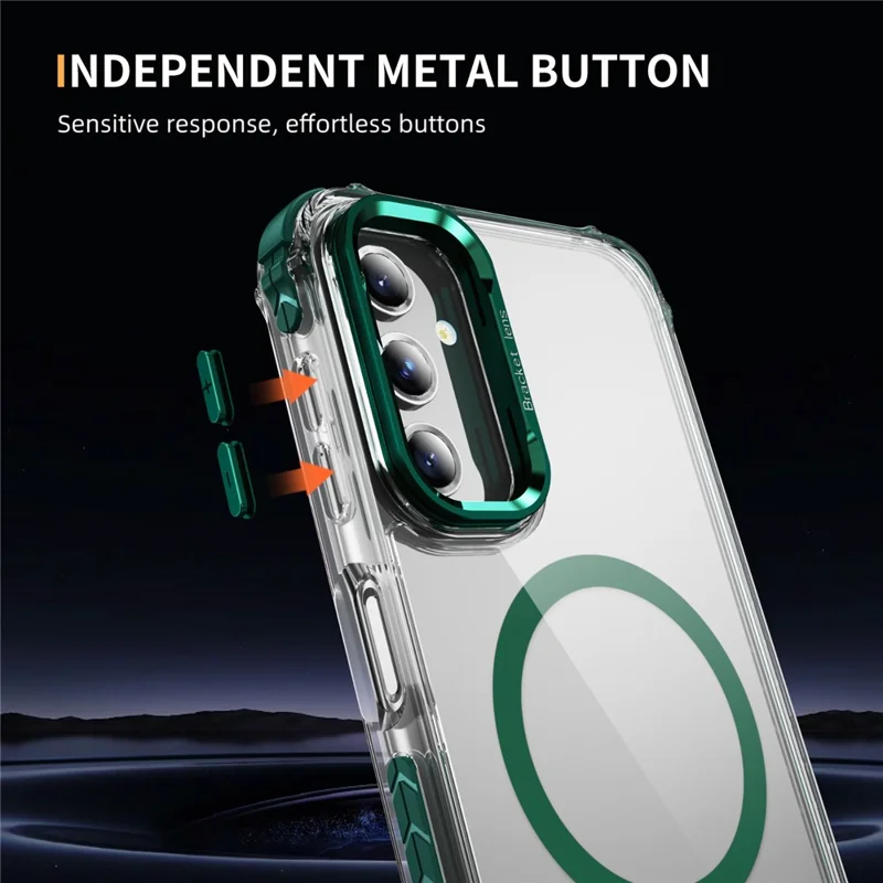 For Samsung Galaxy A36 5G / A56 5G Clear Phone Case with Lens Kickstand Cover Compatible with MagSafe - Green