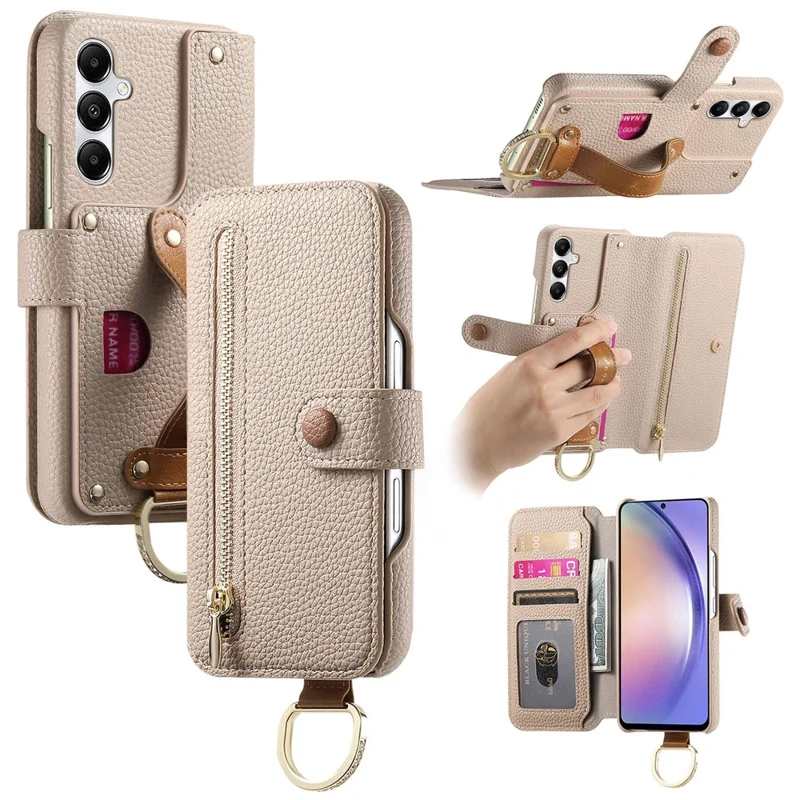 For Samsung Galaxy A36 5G Case RFID Blocking Zipper Wallet PU Leather Mobile Cover - Khaki