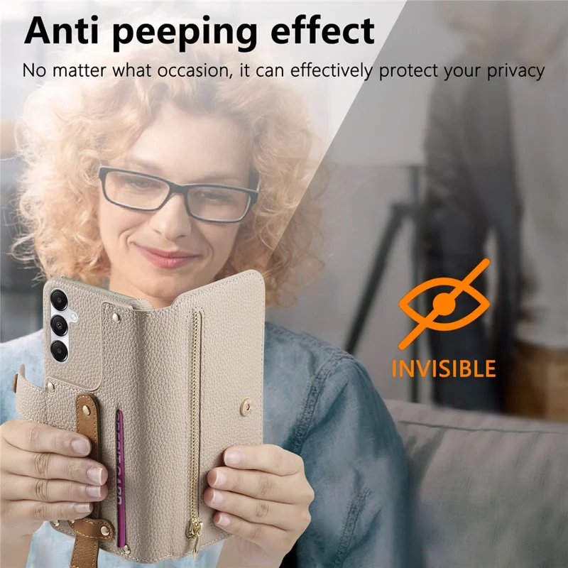 For Samsung Galaxy A36 5G Case RFID Blocking Zipper Wallet PU Leather Mobile Cover - Khaki