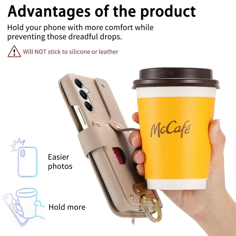 For Samsung Galaxy A36 5G Case RFID Blocking Zipper Wallet PU Leather Mobile Cover - Khaki