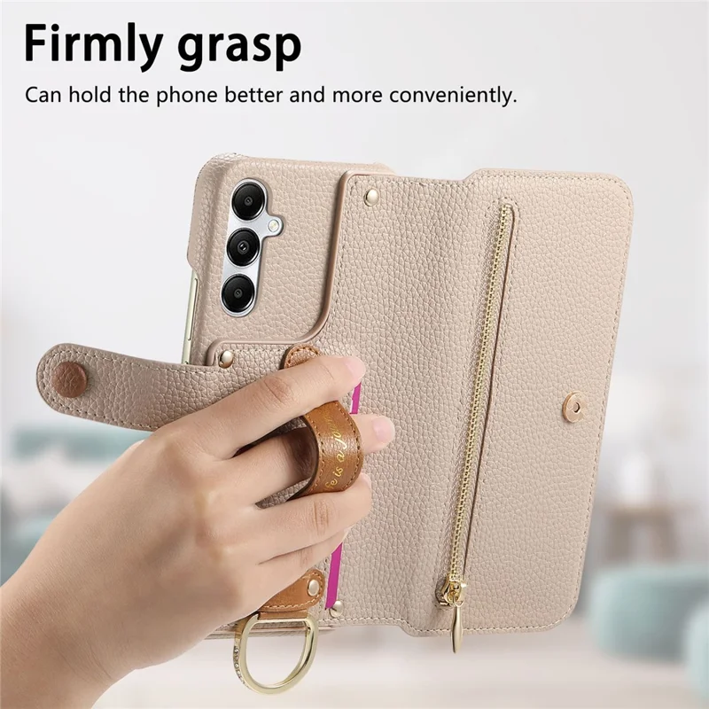 For Samsung Galaxy A36 5G Case RFID Blocking Zipper Wallet PU Leather Mobile Cover - Khaki