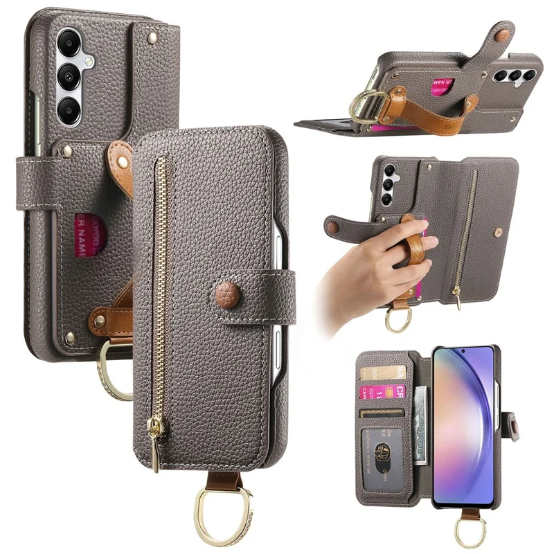 For Samsung Galaxy S24 FE Case RFID Blocking Zipper Wallet PU Leather Mobile Cover - Grey