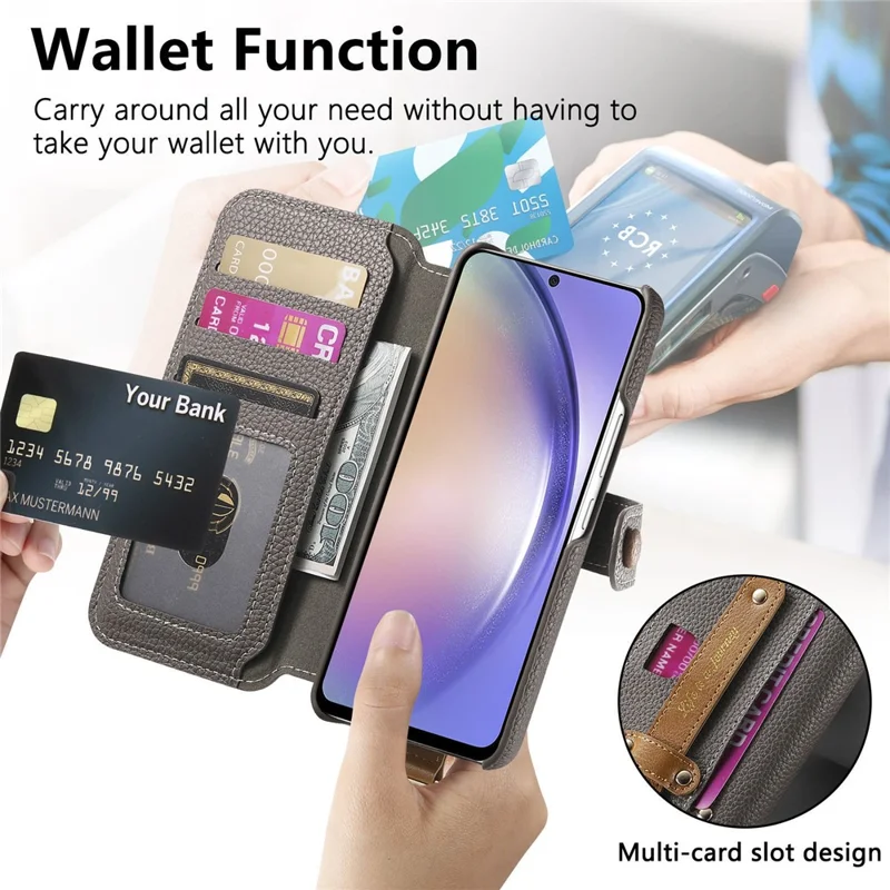 For Samsung Galaxy S24 FE Case RFID Blocking Zipper Wallet PU Leather Mobile Cover - Grey