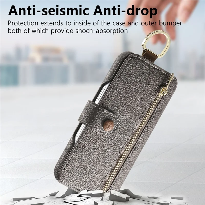 For Samsung Galaxy S24 FE Case RFID Blocking Zipper Wallet PU Leather Mobile Cover - Grey