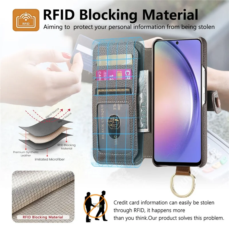 For Samsung Galaxy S24 FE Case RFID Blocking Zipper Wallet PU Leather Mobile Cover - Grey