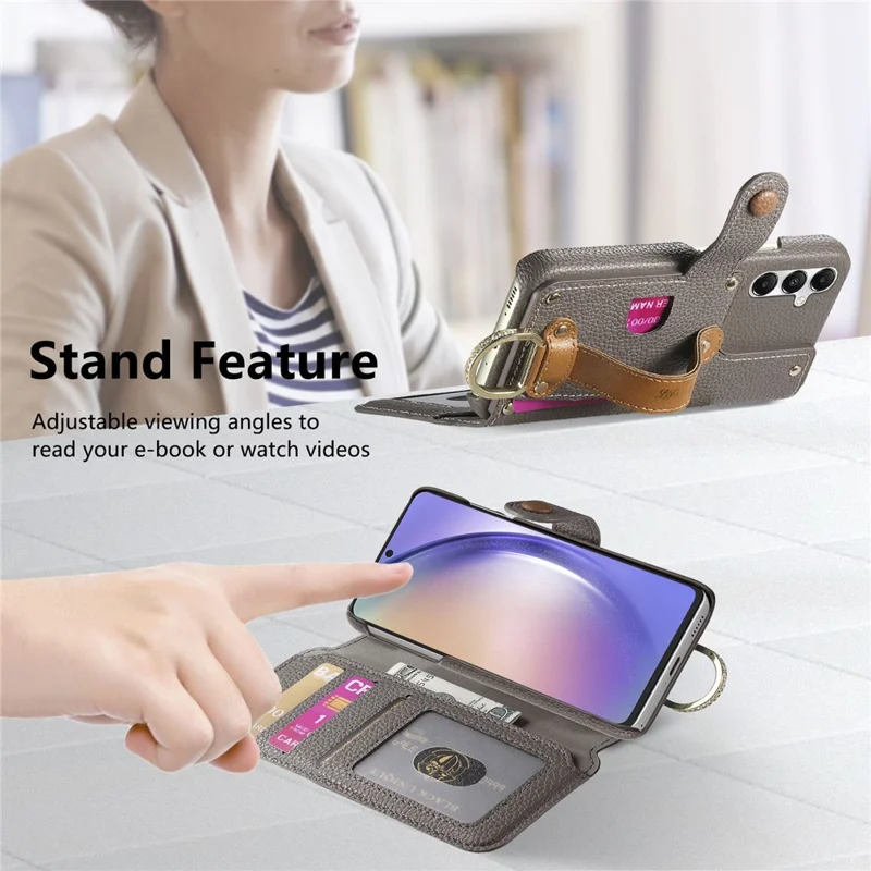 For Samsung Galaxy S24 FE Case RFID Blocking Zipper Wallet PU Leather Mobile Cover - Grey