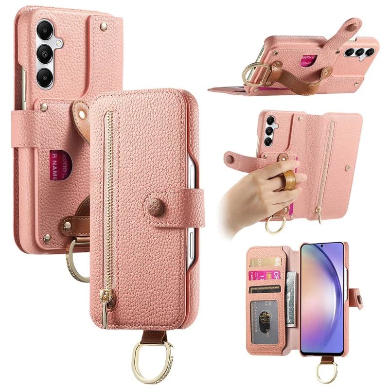 For Samsung Galaxy S25+ Case RFID Blocking Zipper Wallet PU Leather Mobile Cover - Pink