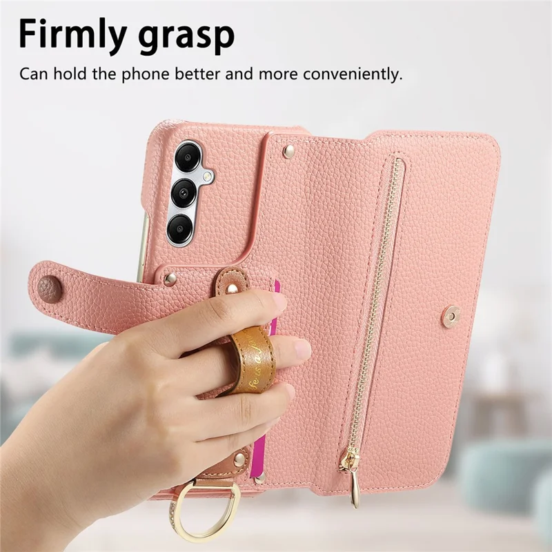 For Samsung Galaxy S25+ Case RFID Blocking Zipper Wallet PU Leather Mobile Cover - Pink