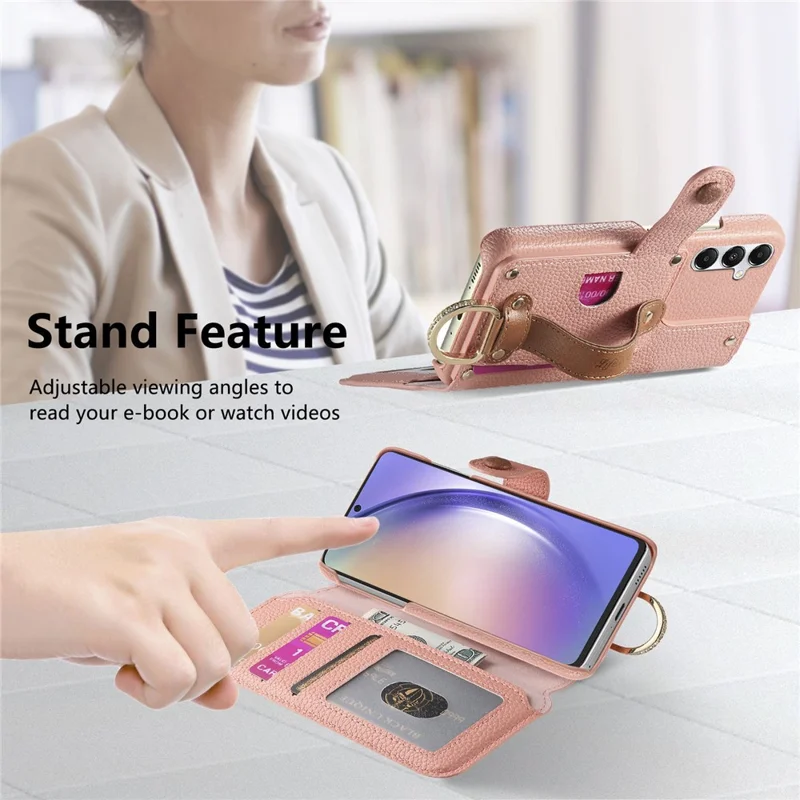 For Samsung Galaxy S25+ Case RFID Blocking Zipper Wallet PU Leather Mobile Cover - Pink