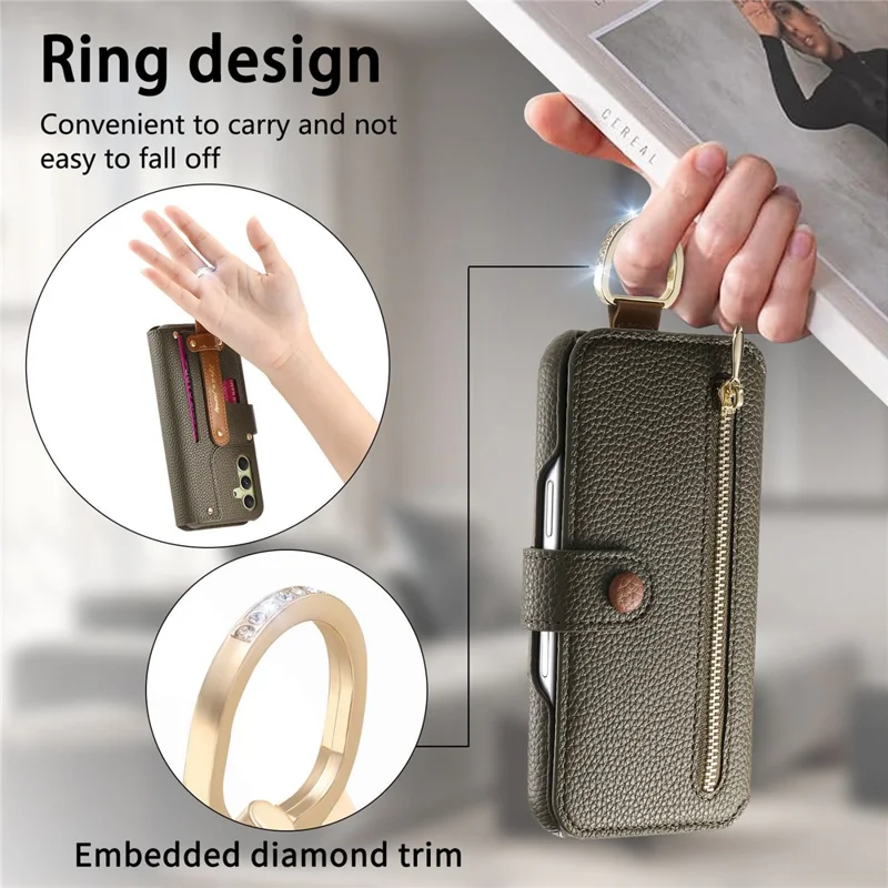 For Samsung Galaxy S25+ Case RFID Blocking Zipper Wallet PU Leather Mobile Cover - Green