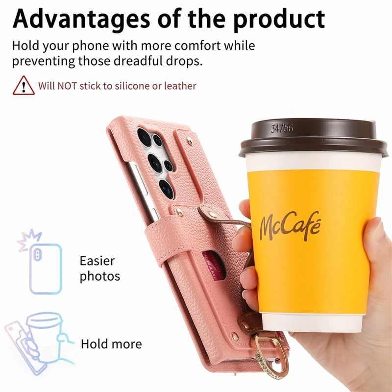 For Samsung Galaxy S25 Ultra Case RFID Blocking Zipper Wallet PU Leather Mobile Cover - Pink