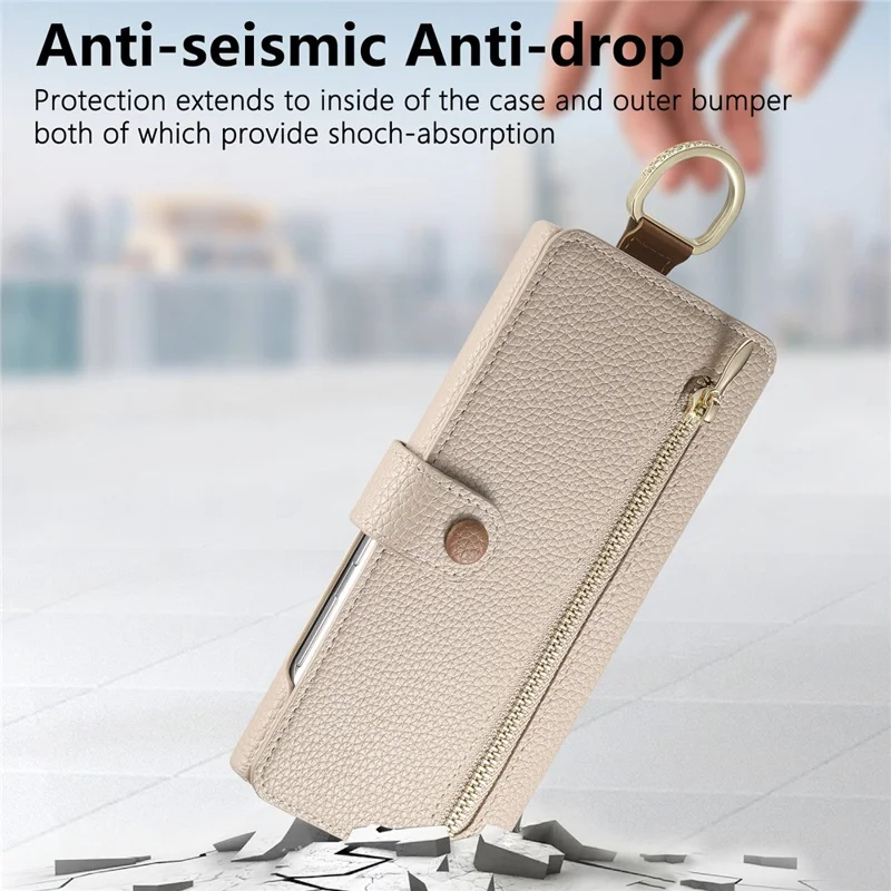 For Samsung Galaxy S25 Ultra Case RFID Blocking Zipper Wallet PU Leather Mobile Cover - Khaki