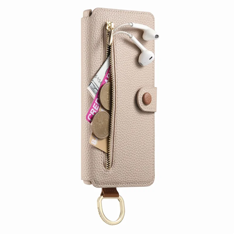 For Samsung Galaxy S25 Ultra Case RFID Blocking Zipper Wallet PU Leather Mobile Cover - Khaki