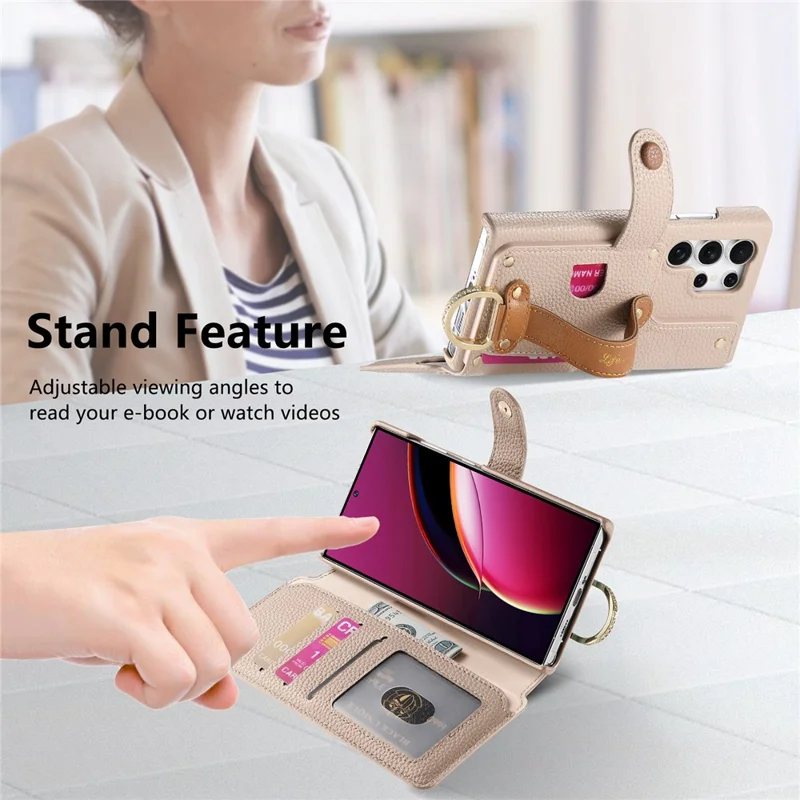 For Samsung Galaxy S25 Ultra Case RFID Blocking Zipper Wallet PU Leather Mobile Cover - Khaki