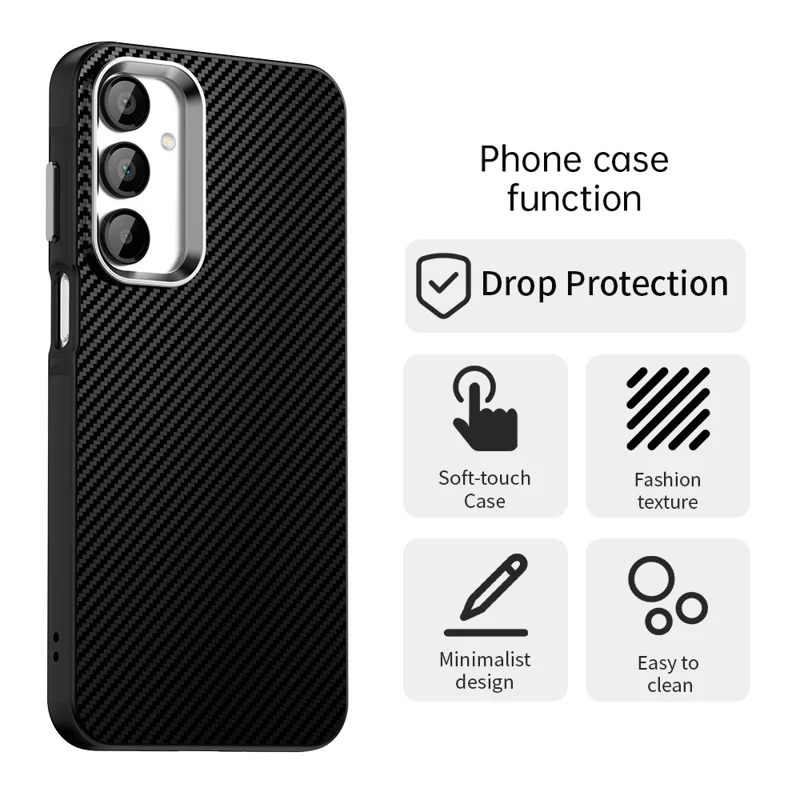 For Samsung Galaxy A16 5G / A16 4G Case Cell Phone Hybrid Back Cover Carbon Fiber Texture - Black