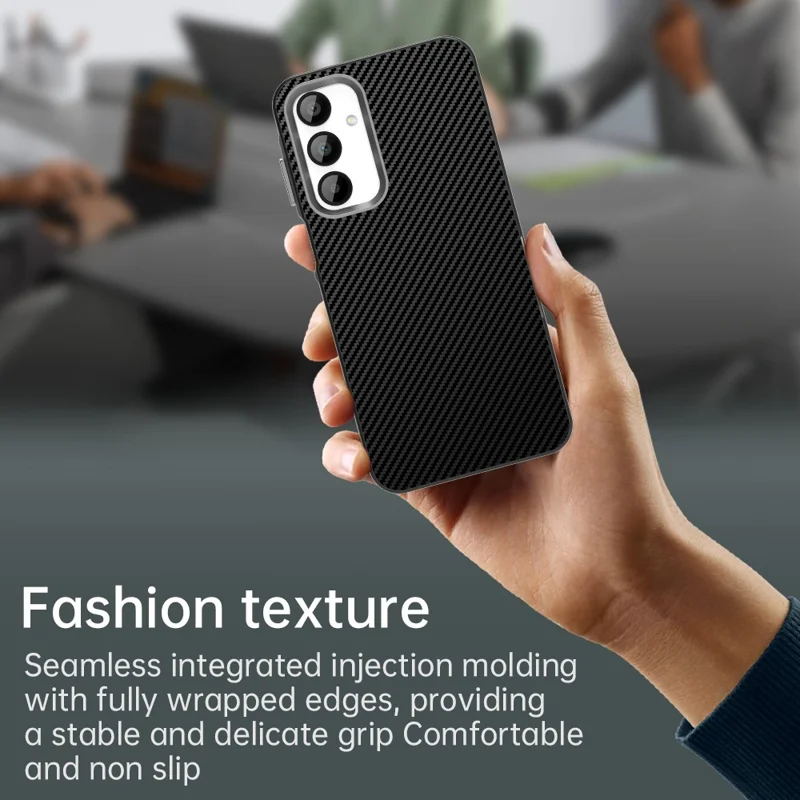 For Samsung Galaxy A16 5G / A16 4G Case Cell Phone Hybrid Back Cover Carbon Fiber Texture - Black