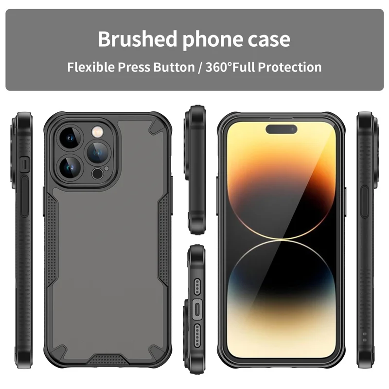For iPhone 14 Pro Max Case PC+TPU Semi-Transparent Frosted Finish Protective Phone Cover - Black