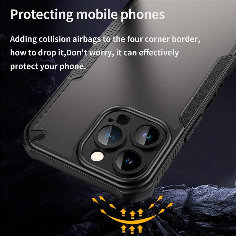 For iPhone 14 Pro Max Case PC+TPU Semi-Transparent Frosted Finish Protective Phone Cover - Black