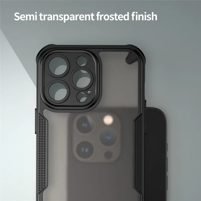 For iPhone 14 Pro Max Case PC+TPU Semi-Transparent Frosted Finish Protective Phone Cover - Black