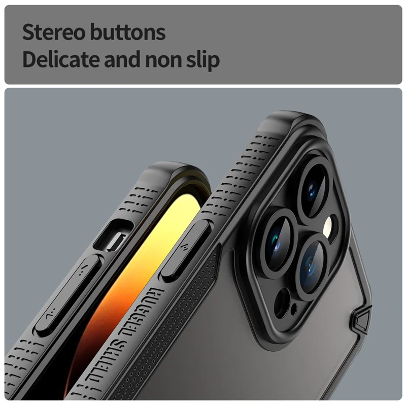 For iPhone 14 Pro Max Case PC+TPU Semi-Transparent Frosted Finish Protective Phone Cover - Black