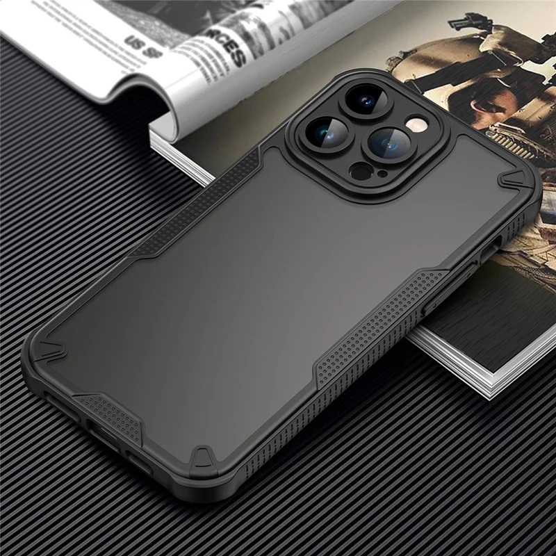 For iPhone 14 Pro Max Case PC+TPU Semi-Transparent Frosted Finish Protective Phone Cover - Black