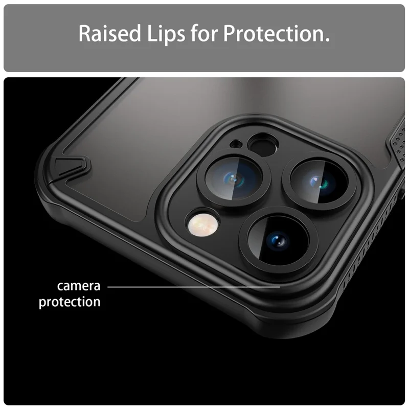 For iPhone 14 Pro Max Case PC+TPU Semi-Transparent Frosted Finish Protective Phone Cover - Black