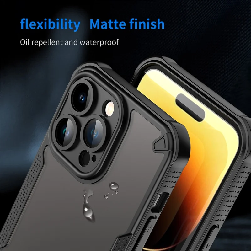 For iPhone 14 Pro Max Case PC+TPU Semi-Transparent Frosted Finish Protective Phone Cover - Black