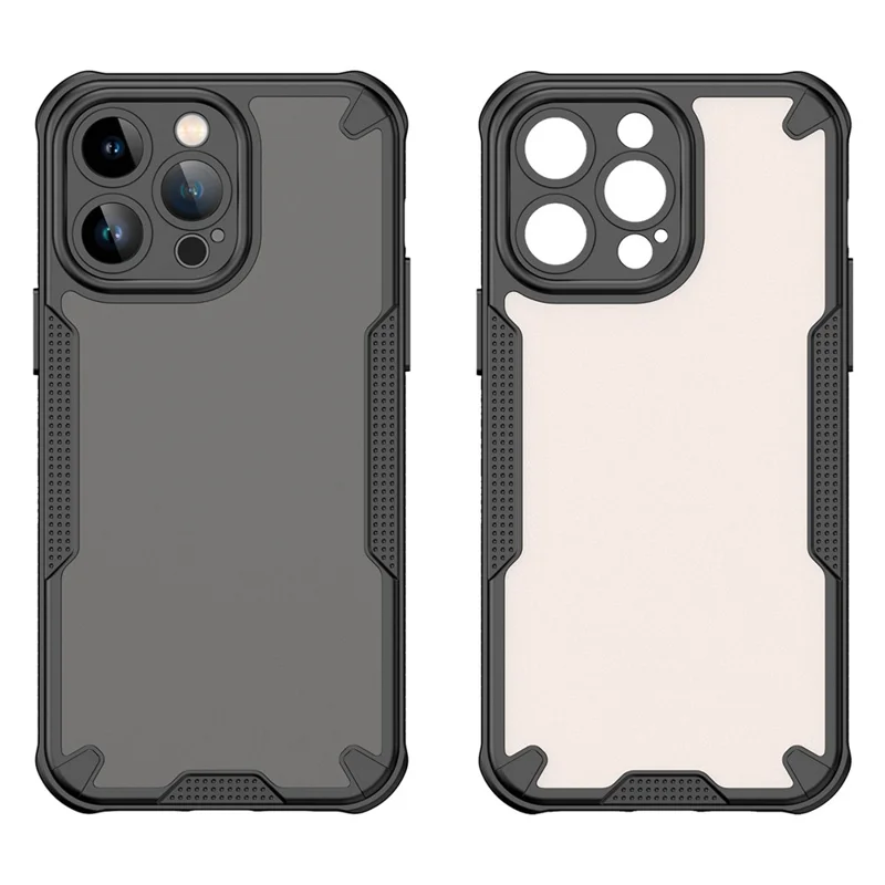 For iPhone 14 Pro Max Case PC+TPU Semi-Transparent Frosted Finish Protective Phone Cover - Black