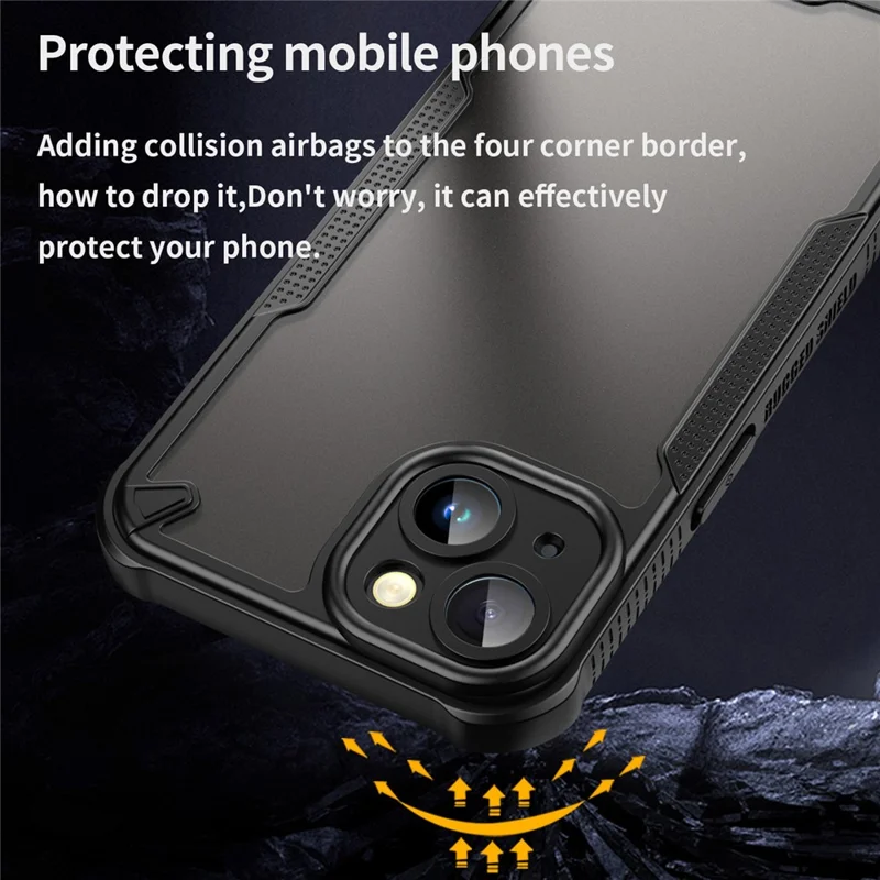 For iPhone 14 Case PC+TPU Frosted Phone Back Cover - Black