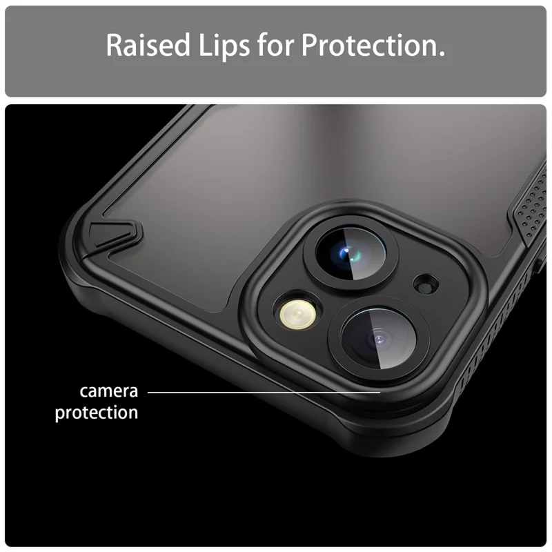 For iPhone 14 Case PC+TPU Frosted Phone Back Cover - Black
