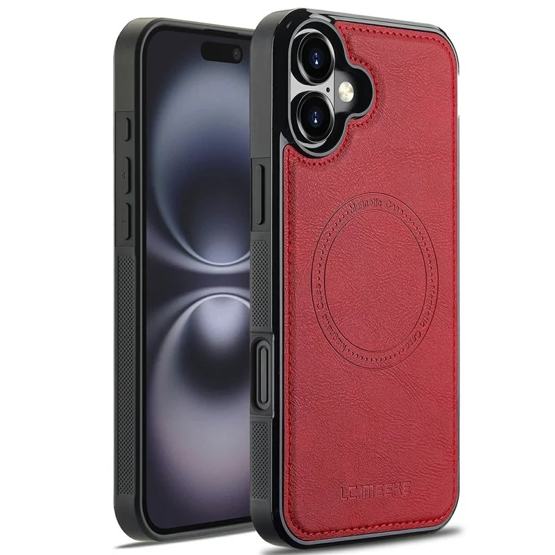 Capa magnética para iPhone 16 compatível com MagSafe Leather+TPU Back Cover - Vermelho