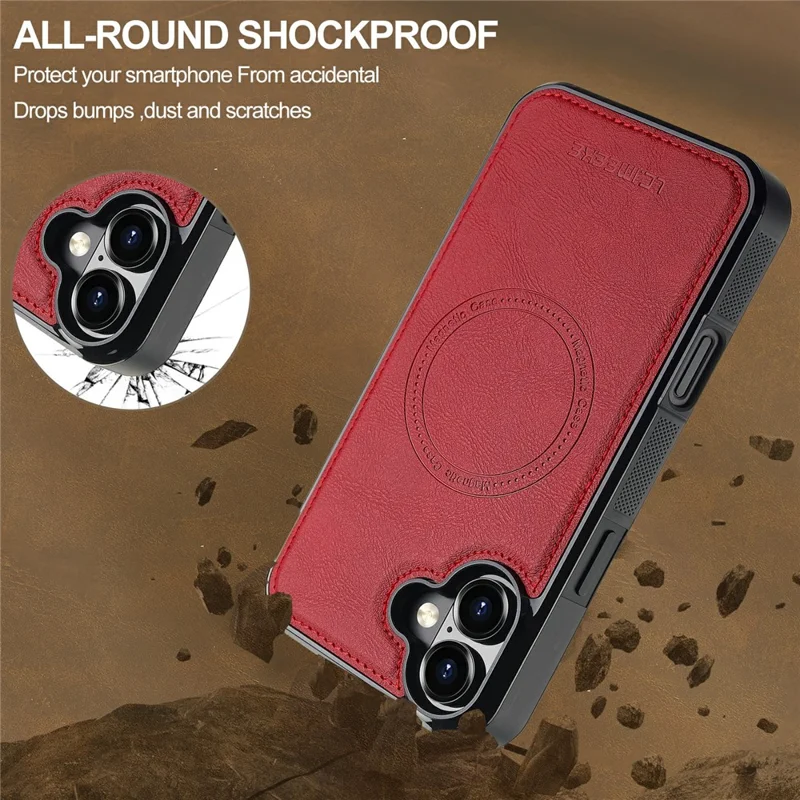 Capa magnética para iPhone 16 compatível com MagSafe Leather+TPU Back Cover - Vermelho