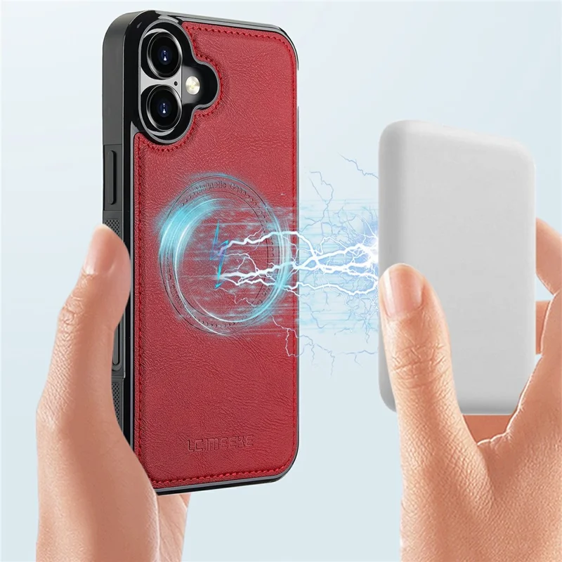 Capa magnética para iPhone 16 compatível com MagSafe Leather+TPU Back Cover - Vermelho