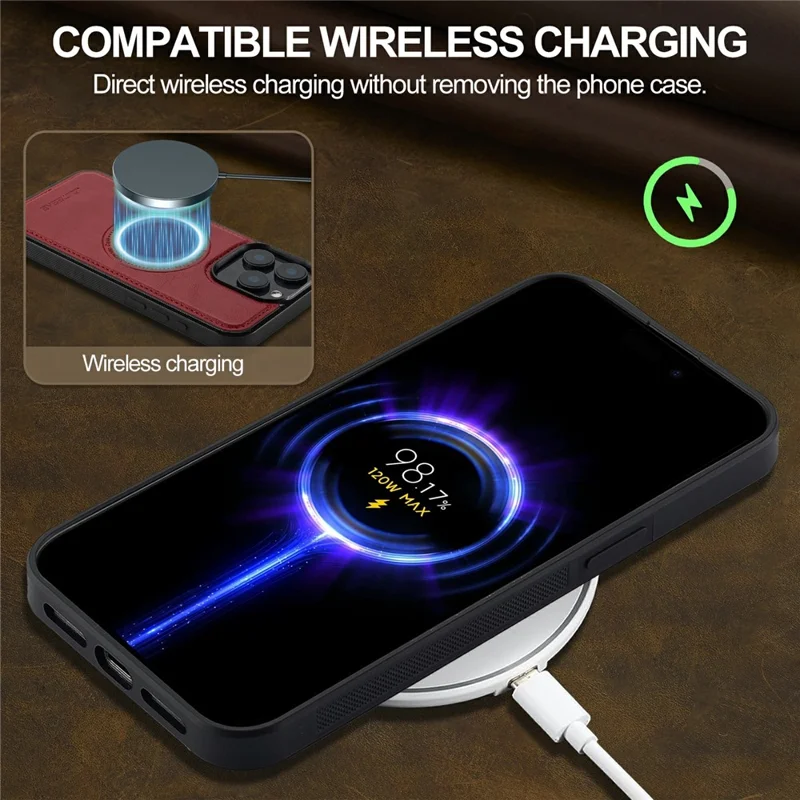 LC.IMEEKE For iPhone 15 Pro Magnetic Case Compatible with MagSafe Leather+TPU Back Cover - Red