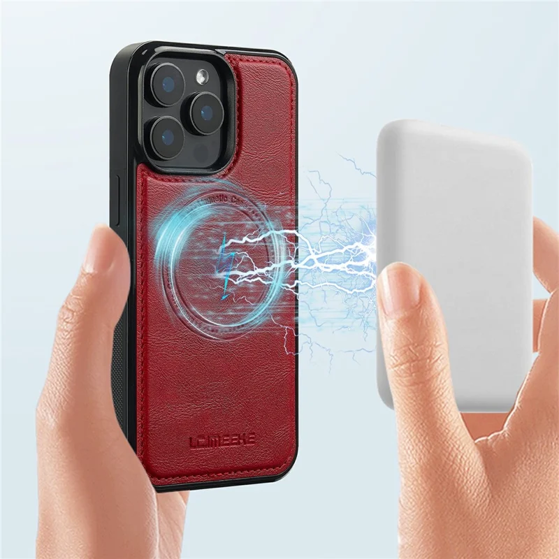 LC.IMEEKE For iPhone 15 Pro Magnetic Case Compatible with MagSafe Leather+TPU Back Cover - Red