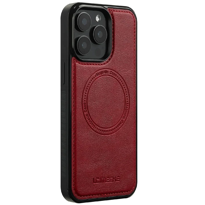 LC.IMEEKE For iPhone 15 Pro Max Magnetic Case Compatible with MagSafe Leather+TPU Back Cover - Red