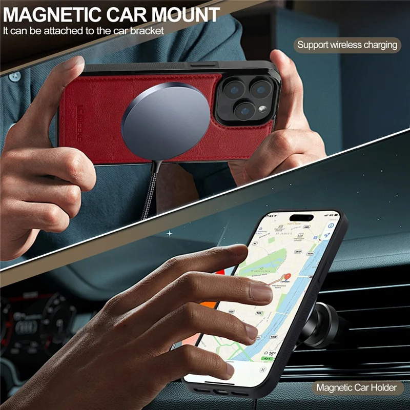 LC.IMEEKE For iPhone 15 Pro Max Magnetic Case Compatible with MagSafe Leather+TPU Back Cover - Red