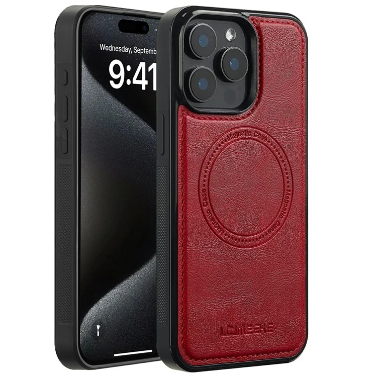 LC.IMEEKE For iPhone 14 Pro Magnetic Case Compatible with MagSafe Leather+TPU Back Cover - Red