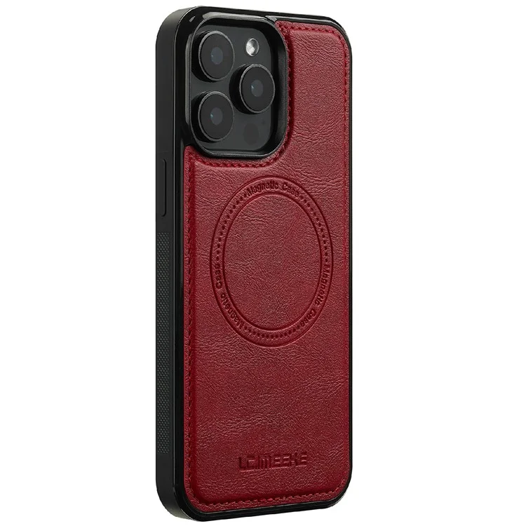 LC.IMEEKE For iPhone 14 Pro Magnetic Case Compatible with MagSafe Leather+TPU Back Cover - Red