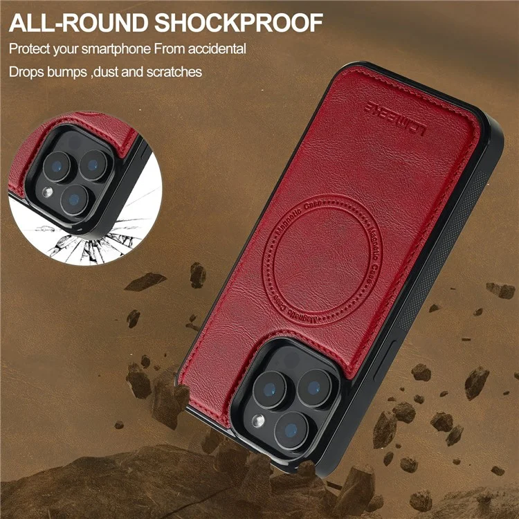 LC.IMEEKE For iPhone 14 Pro Magnetic Case Compatible with MagSafe Leather+TPU Back Cover - Red