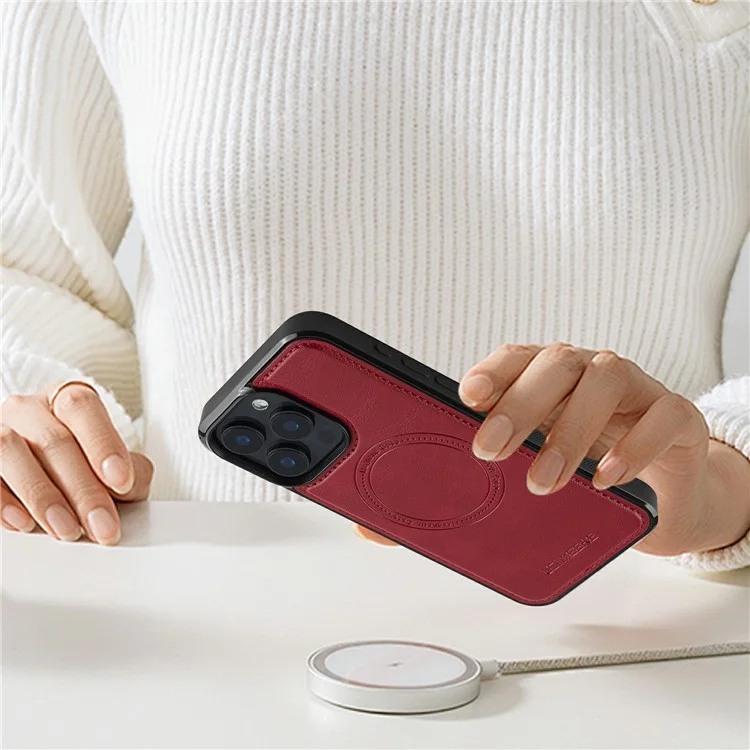 LC.IMEEKE For iPhone 14 Pro Magnetic Case Compatible with MagSafe Leather+TPU Back Cover - Red