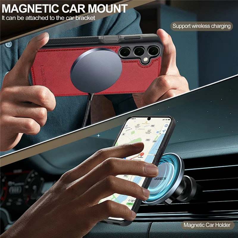 LC.IMEEKE Magnetische Hülle kompatibel mit Samsung Galaxy S24+ MagSafe, Leder+TPU-Rückseite - Rot