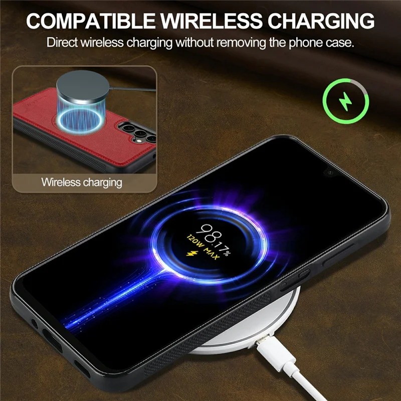 LC.IMEEKE Magnetische Hülle kompatibel mit Samsung Galaxy S24+ MagSafe, Leder+TPU-Rückseite - Rot